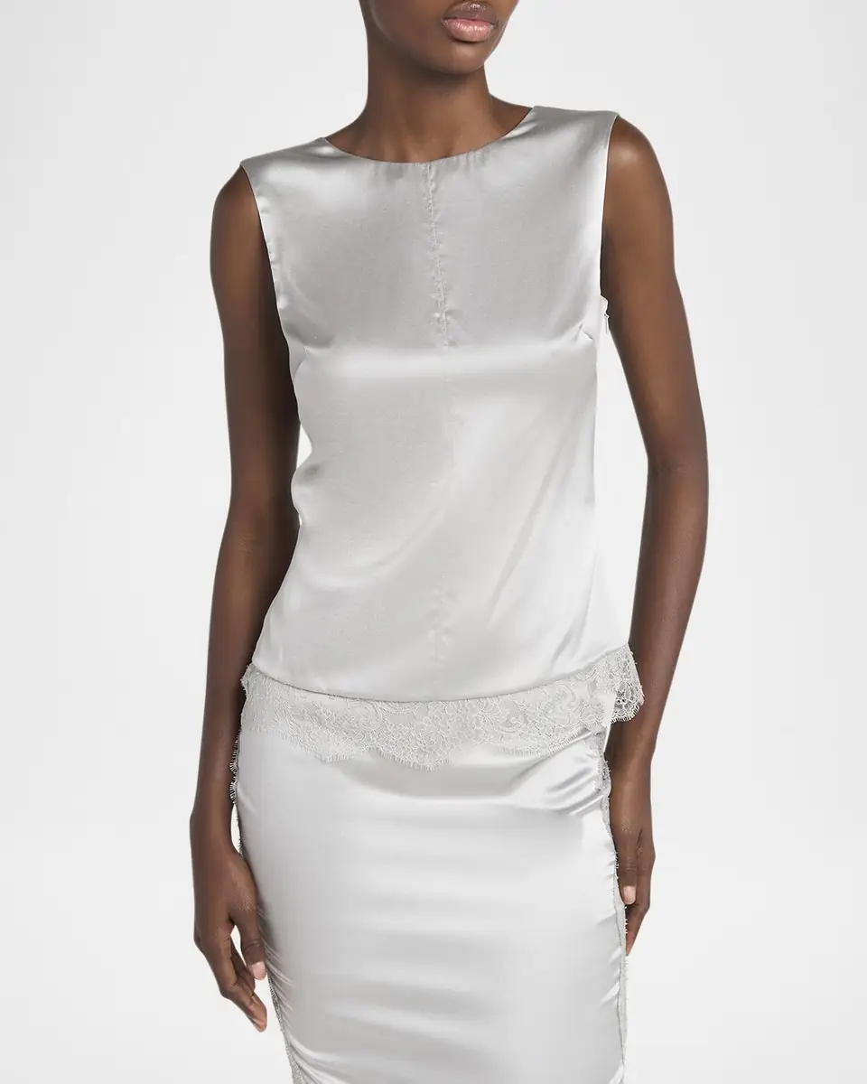 TOM FORD Satin and Lace Sleeveless Top | Thumbnail 4 TOM FORD Satin and Lace Sleeveless Top | Thumbnail 4