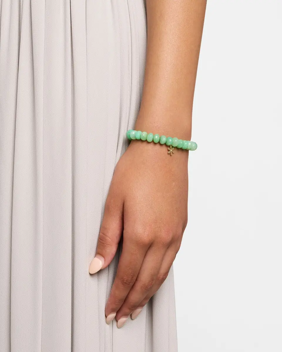 Sydney Evan 14K Gold Diamond Daisy Charm Chrysoprase Beaded Bracelet | Thumbnail 2