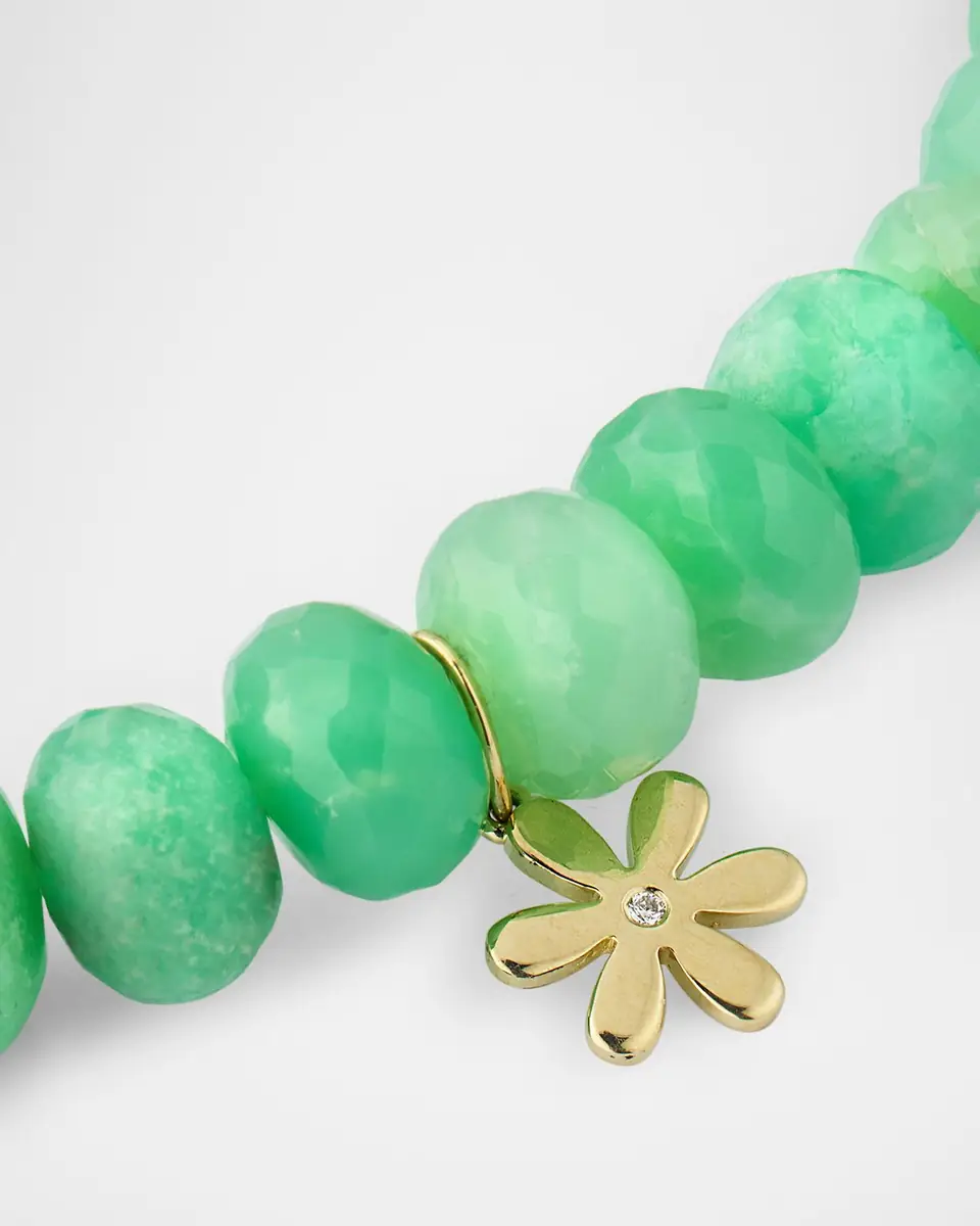 Sydney Evan 14K Gold Diamond Daisy Charm Chrysoprase Beaded Bracelet | Thumbnail 3