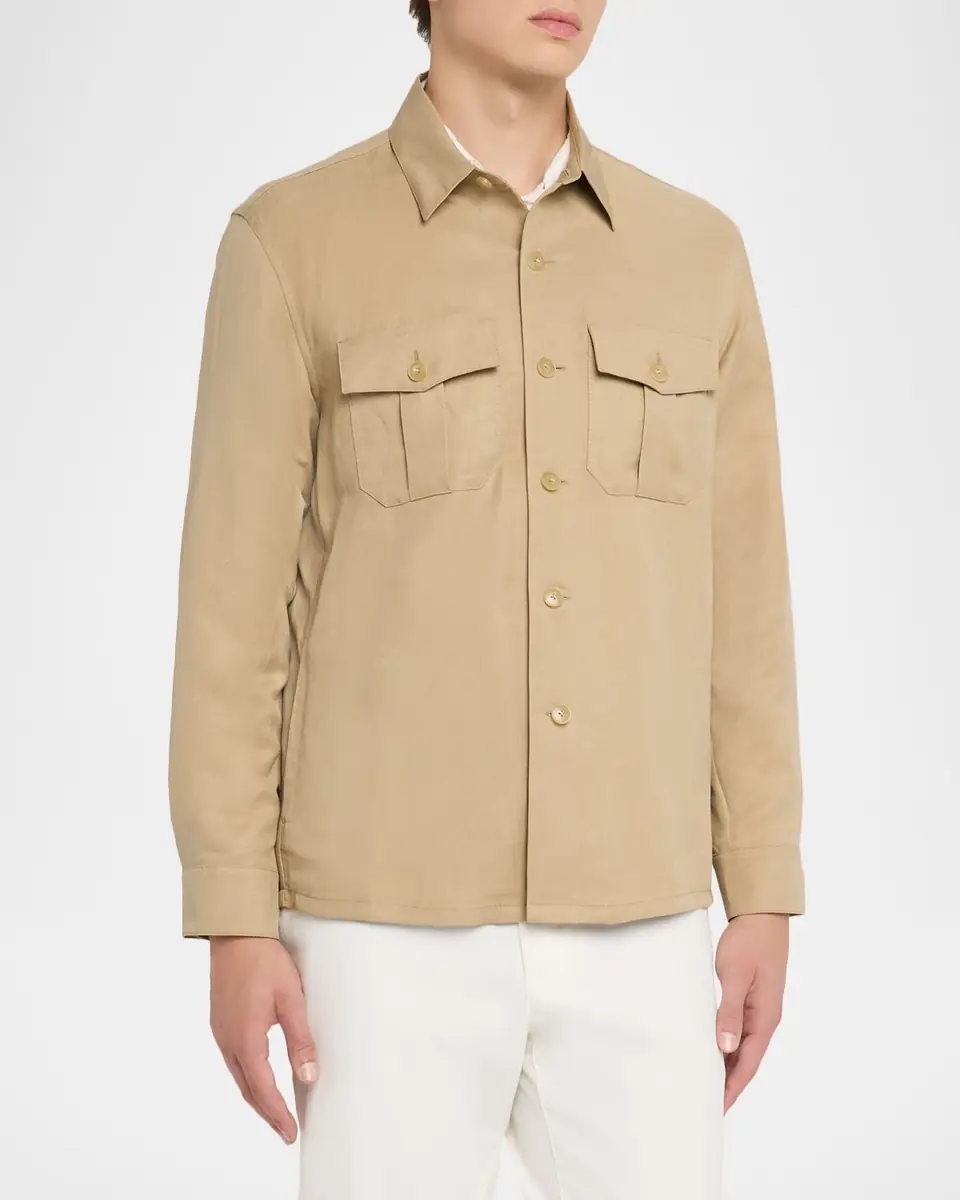 Canali Men's Linen and Silk Button-Front Overshirt | Thumbnail 3