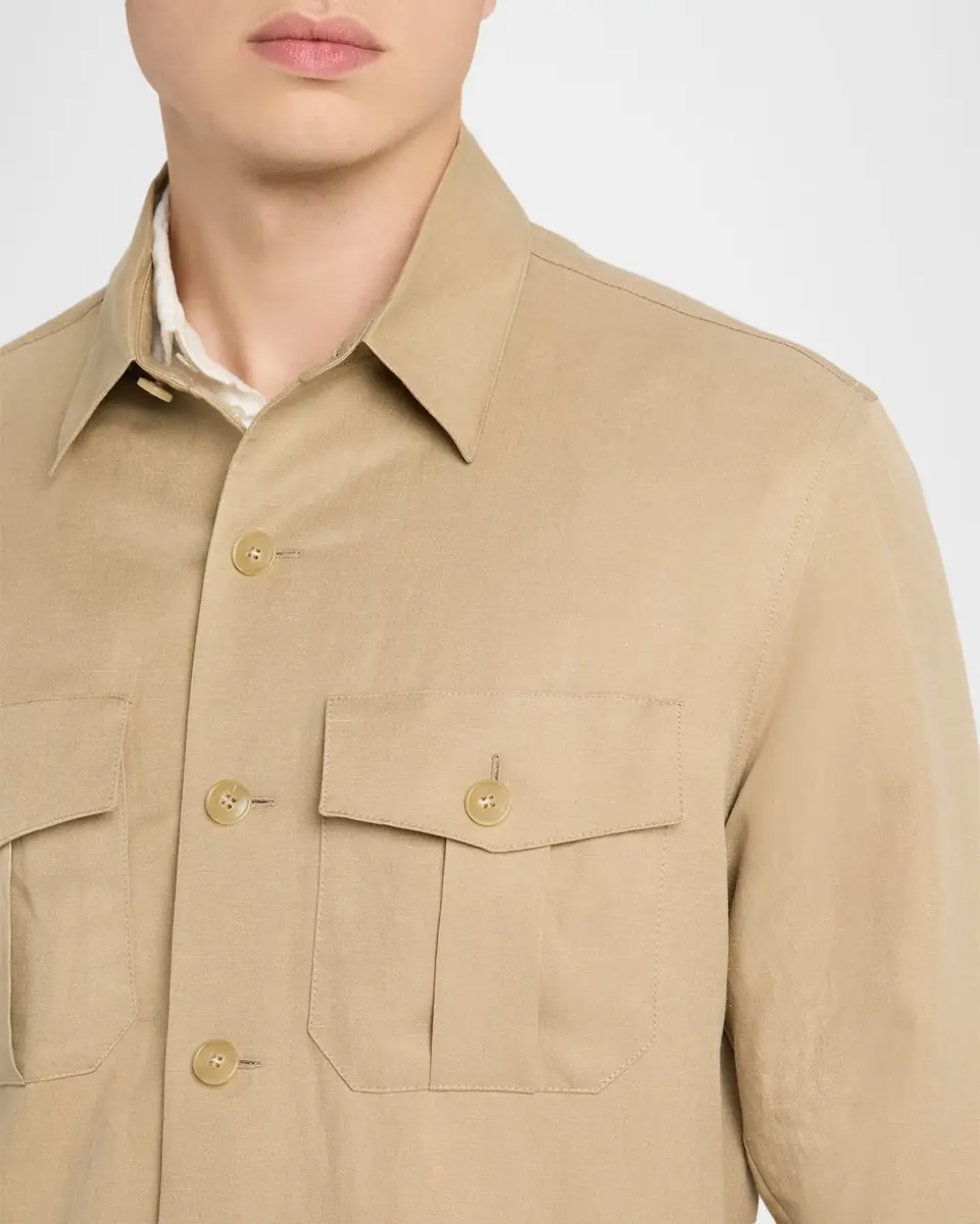 Canali Men's Linen and Silk Button-Front Overshirt | Thumbnail 4