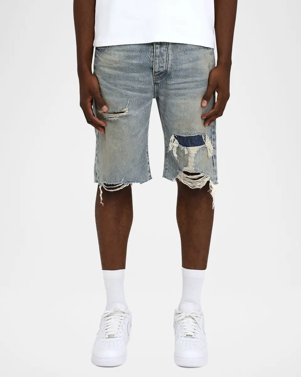PURPLE Men's Faros Distressed Cotton Denim Shorts | Thumbnail 3 PURPLE Men's Faros Distressed Cotton Denim Shorts | Thumbnail 3