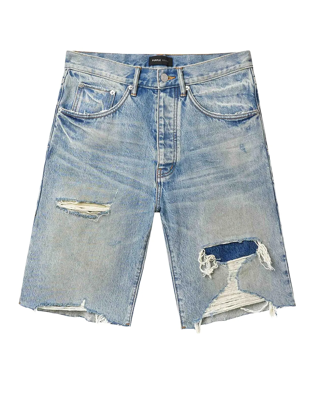 PURPLE Men's Faros Distressed Cotton Denim Shorts