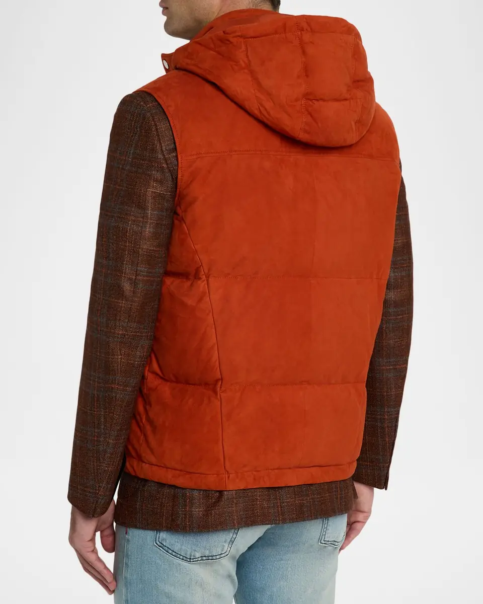 Stefano Ricci Men's Suede Hooded Snap-Front Vest | Thumbnail 2 Stefano Ricci Men's Suede Hooded Snap-Front Vest | Thumbnail 2