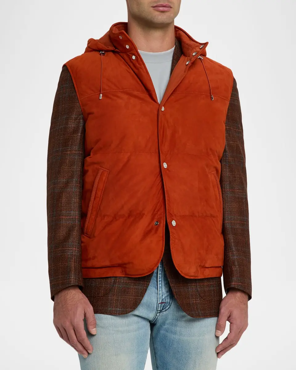 Stefano Ricci Men's Suede Hooded Snap-Front Vest | Thumbnail 3 Stefano Ricci Men's Suede Hooded Snap-Front Vest | Thumbnail 3