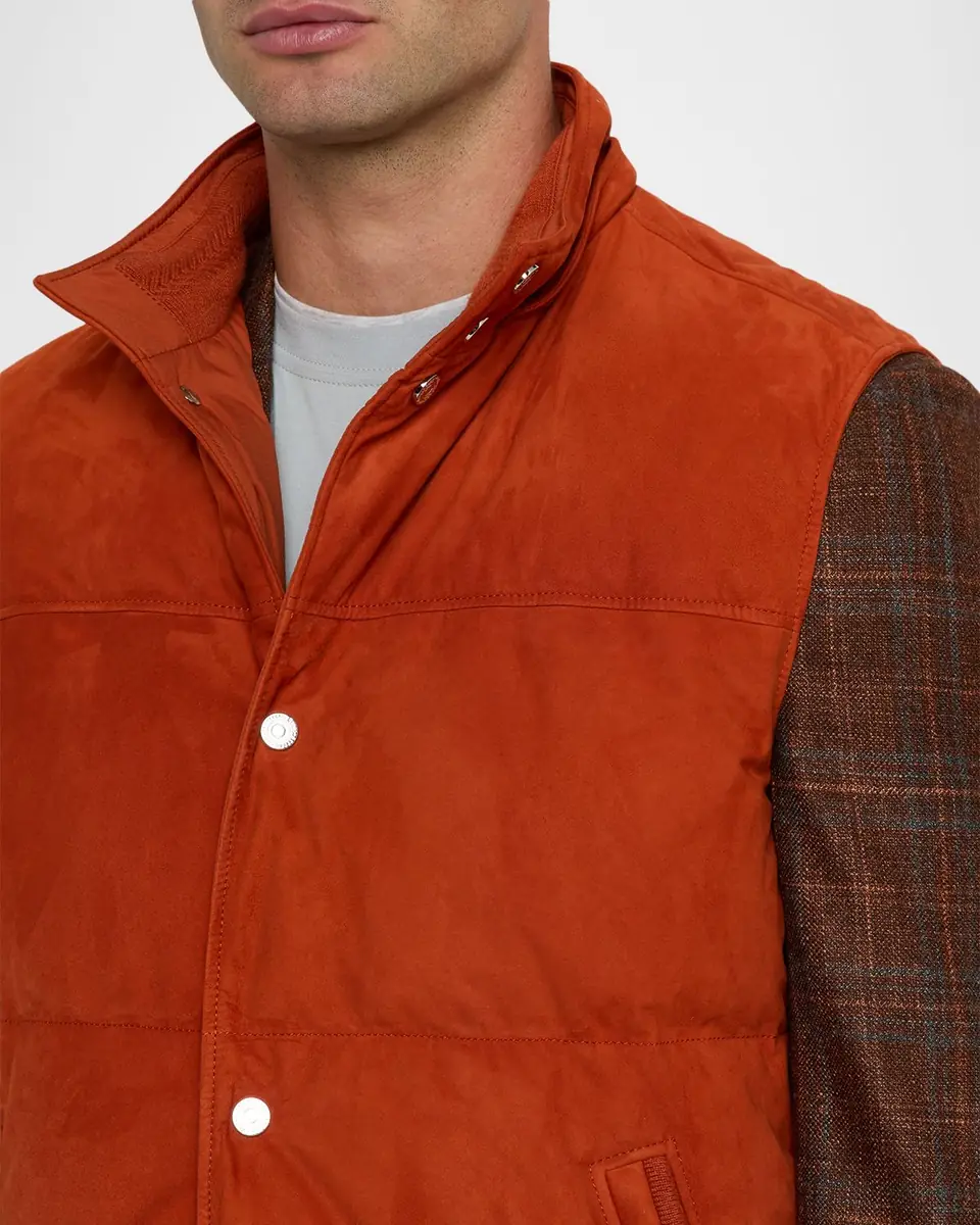Stefano Ricci Men's Suede Hooded Snap-Front Vest | Thumbnail 4 Stefano Ricci Men's Suede Hooded Snap-Front Vest | Thumbnail 4