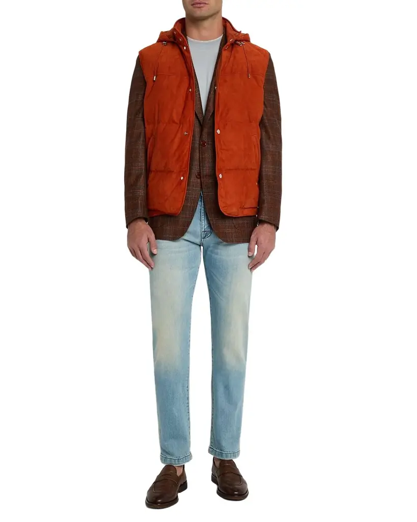 Men's Suede Hooded Snap-Front Vest Men's Suede Hooded Snap-Front Vest
