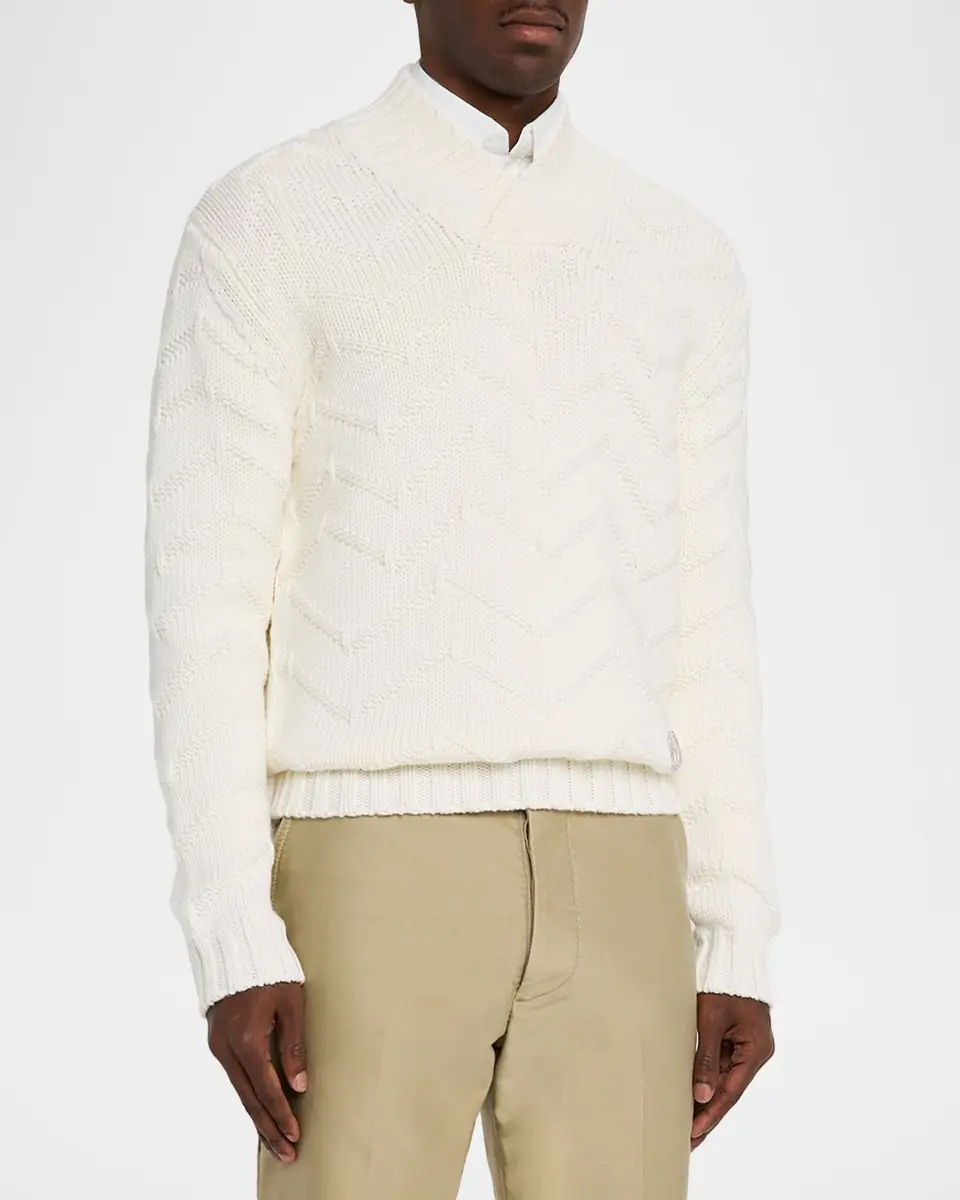 Stefano Ricci Men's Wool Chevron Shawl Knit Sweater | Thumbnail 3
