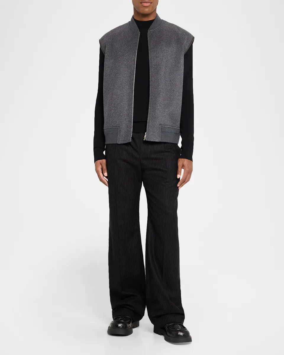 Bottega Veneta Men's Leather Trim Double-Face Wool Gilet | Thumbnail 2 Bottega Veneta Men's Leather Trim Double-Face Wool Gilet | Thumbnail 2