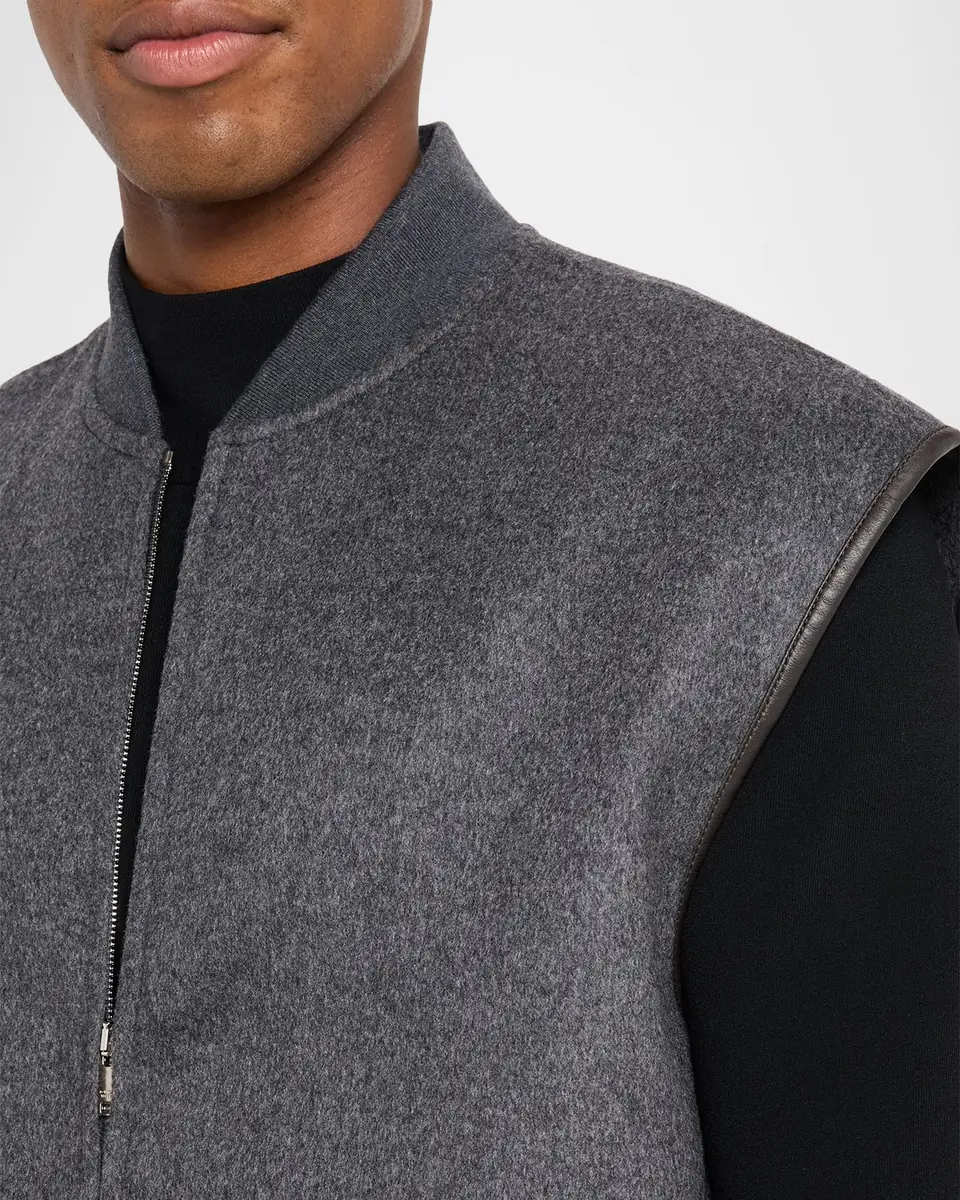 Bottega Veneta Men's Leather Trim Double-Face Wool Gilet | Thumbnail 5 Bottega Veneta Men's Leather Trim Double-Face Wool Gilet | Thumbnail 5
