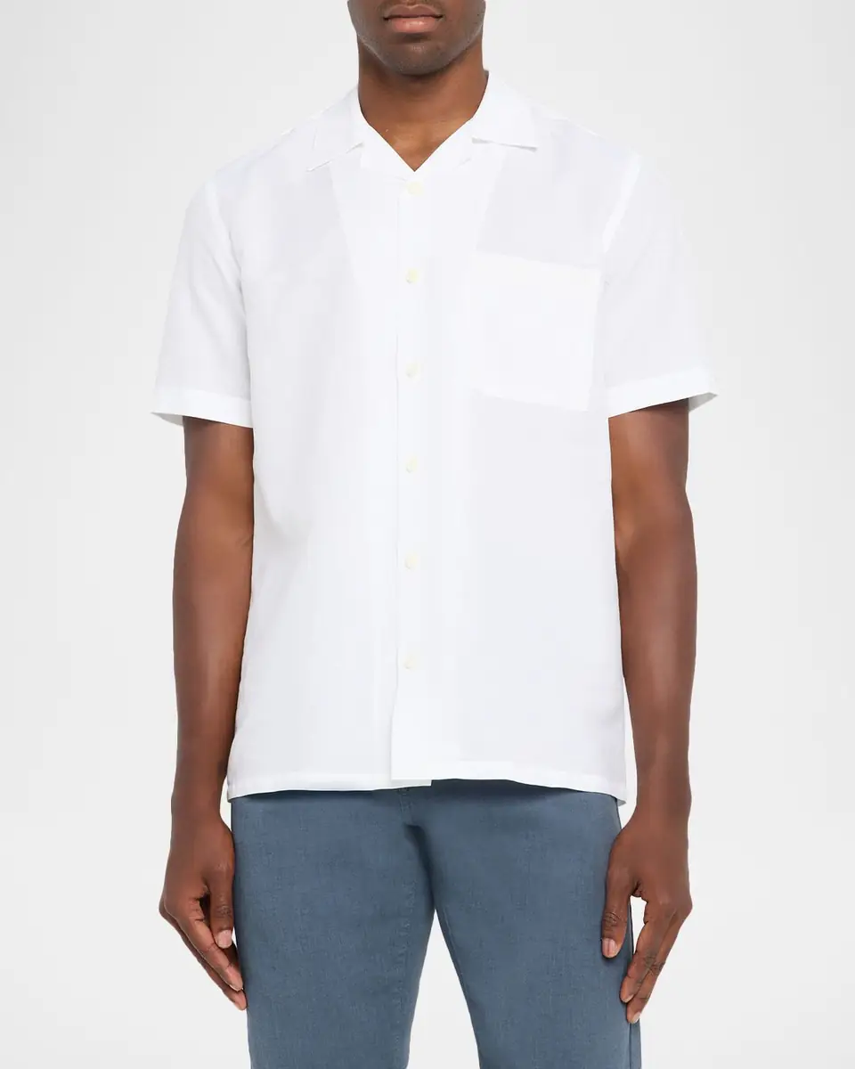 Canali Men's Linen and Cotton Pocket Camp Shirt | Thumbnail 3 Canali Men's Linen and Cotton Pocket Camp Shirt | Thumbnail 3