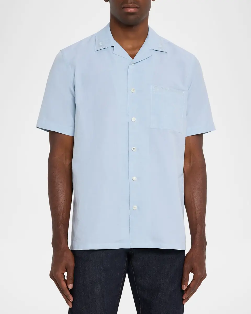 Canali Men's Linen and Cotton Pocket Camp Shirt | Thumbnail 3