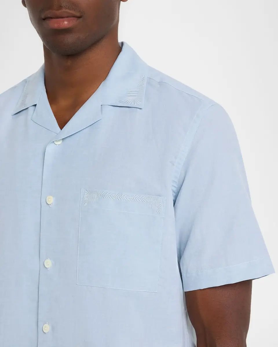 Canali Men's Linen and Cotton Pocket Camp Shirt | Thumbnail 4