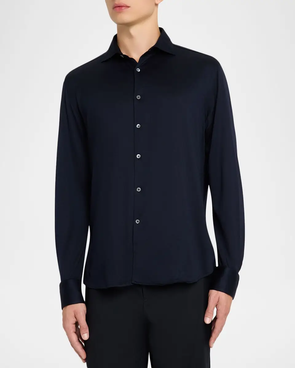 Canali Men's Jersey Cotton and Lyocell Sport Shirt | Thumbnail 4 Canali Men's Jersey Cotton and Lyocell Sport Shirt | Thumbnail 4