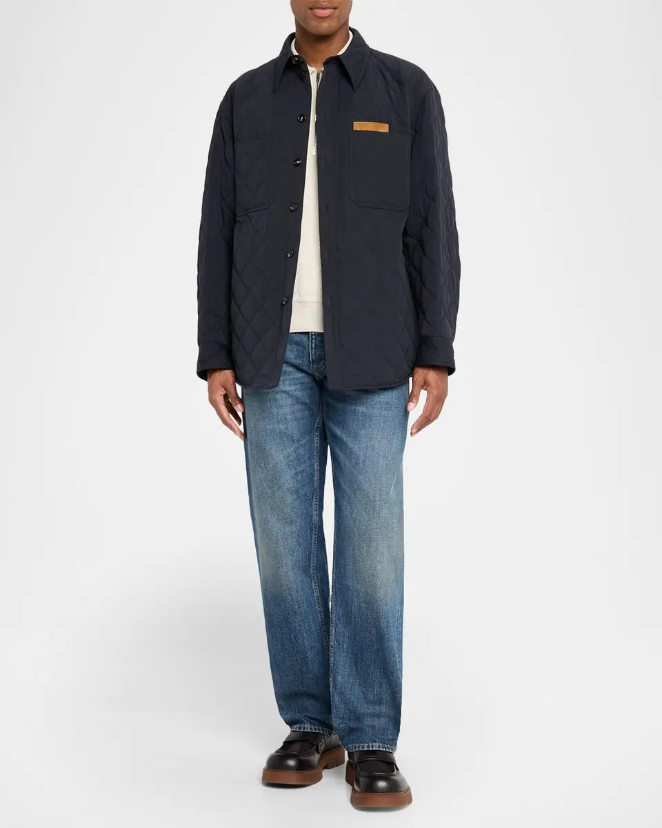 Bottega Veneta Men's Quilted Overshirt with Suede Intrecciato Patch | Thumbnail 2
