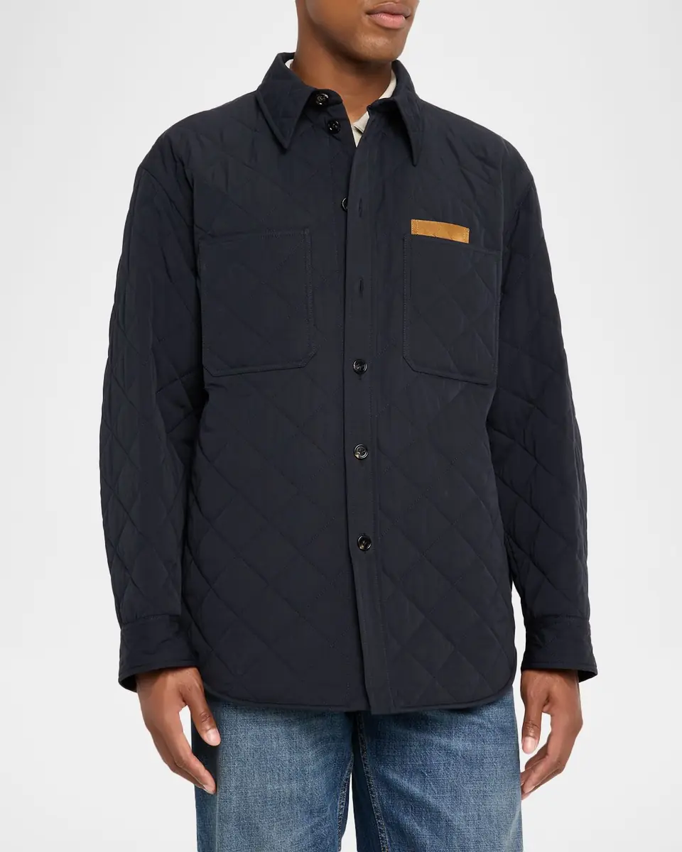 Bottega Veneta Men's Quilted Overshirt with Suede Intrecciato Patch | Thumbnail 4