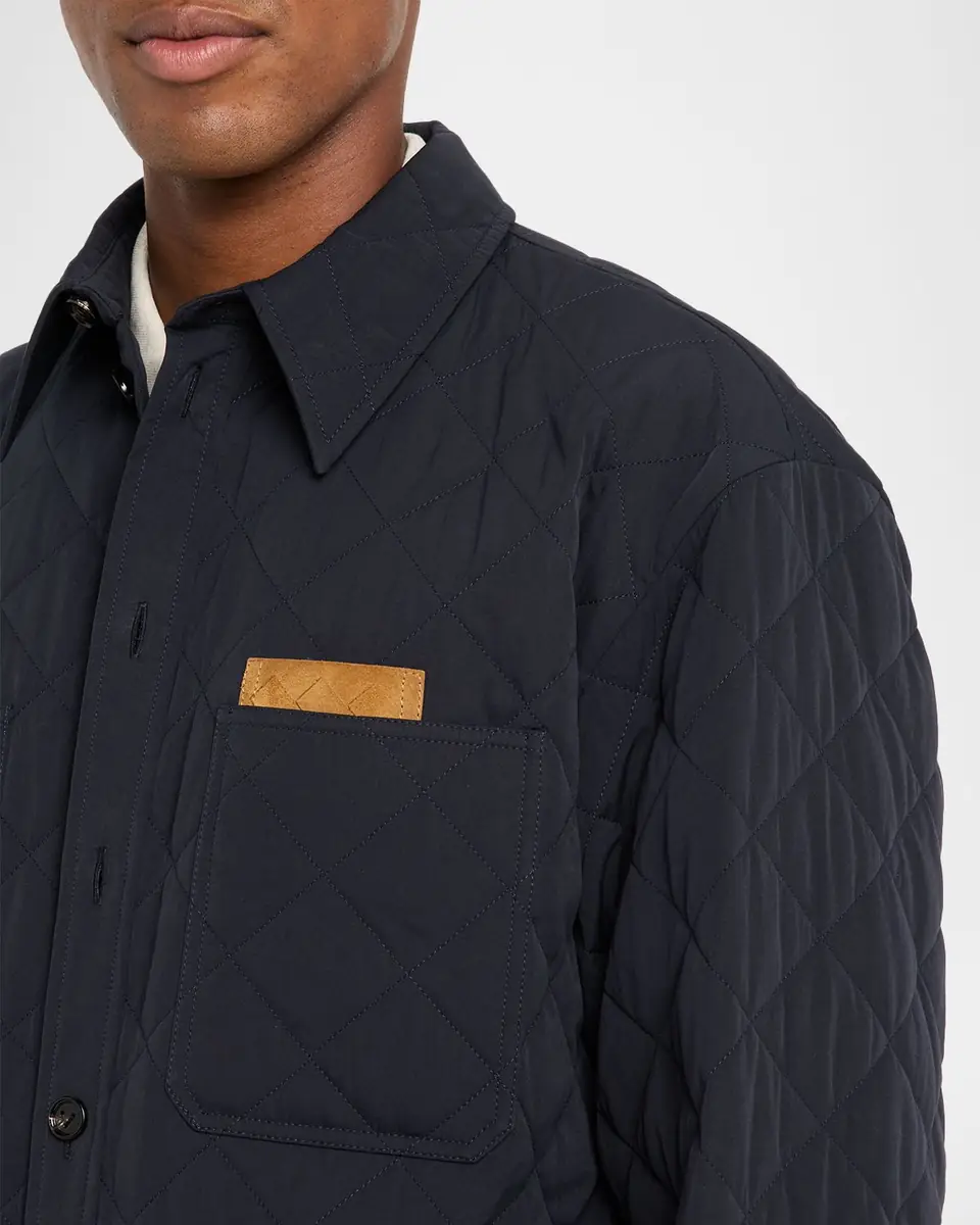Bottega Veneta Men's Quilted Overshirt with Suede Intrecciato Patch | Thumbnail 5