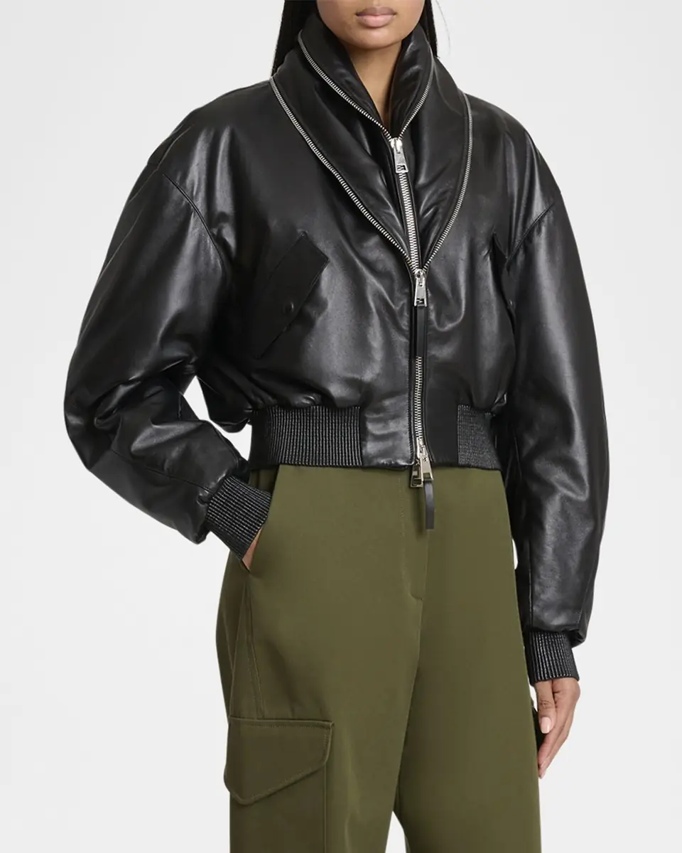 Givenchy Double Shawl-Collar Leather Crop Bomber Jacket | Thumbnail 3 Givenchy Double Shawl-Collar Leather Crop Bomber Jacket | Thumbnail 3