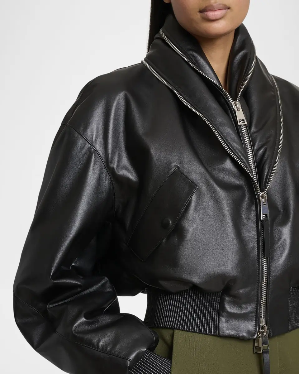 Givenchy Double Shawl-Collar Leather Crop Bomber Jacket | Thumbnail 4 Givenchy Double Shawl-Collar Leather Crop Bomber Jacket | Thumbnail 4