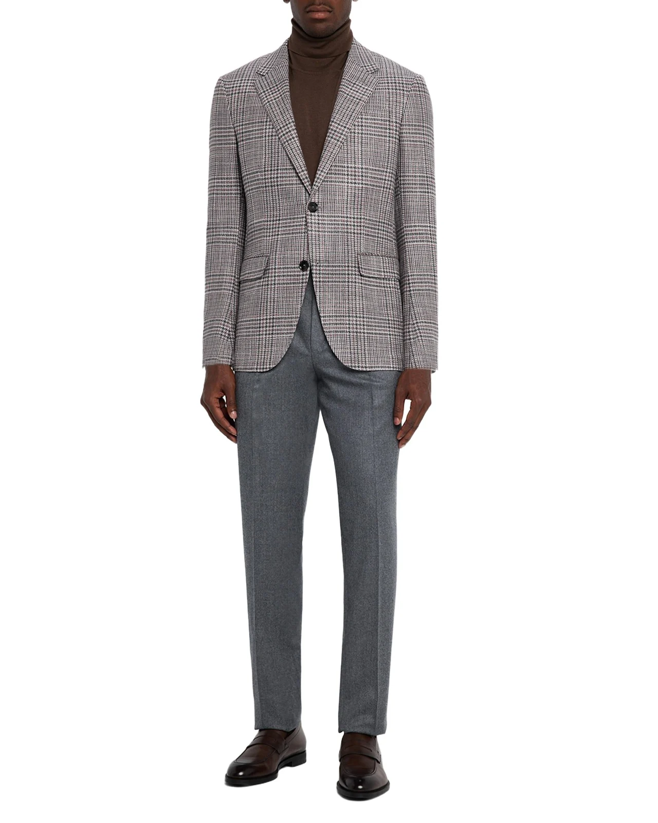 Men's Glen Plaid Winter Crossover Notch-Lapel Sport Coat