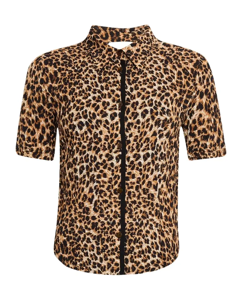 Nanushka Clare Short-Sleeve Ocelot-Print Blouse | Image 1 Nanushka Clare Short-Sleeve Ocelot-Print Blouse | Image 1