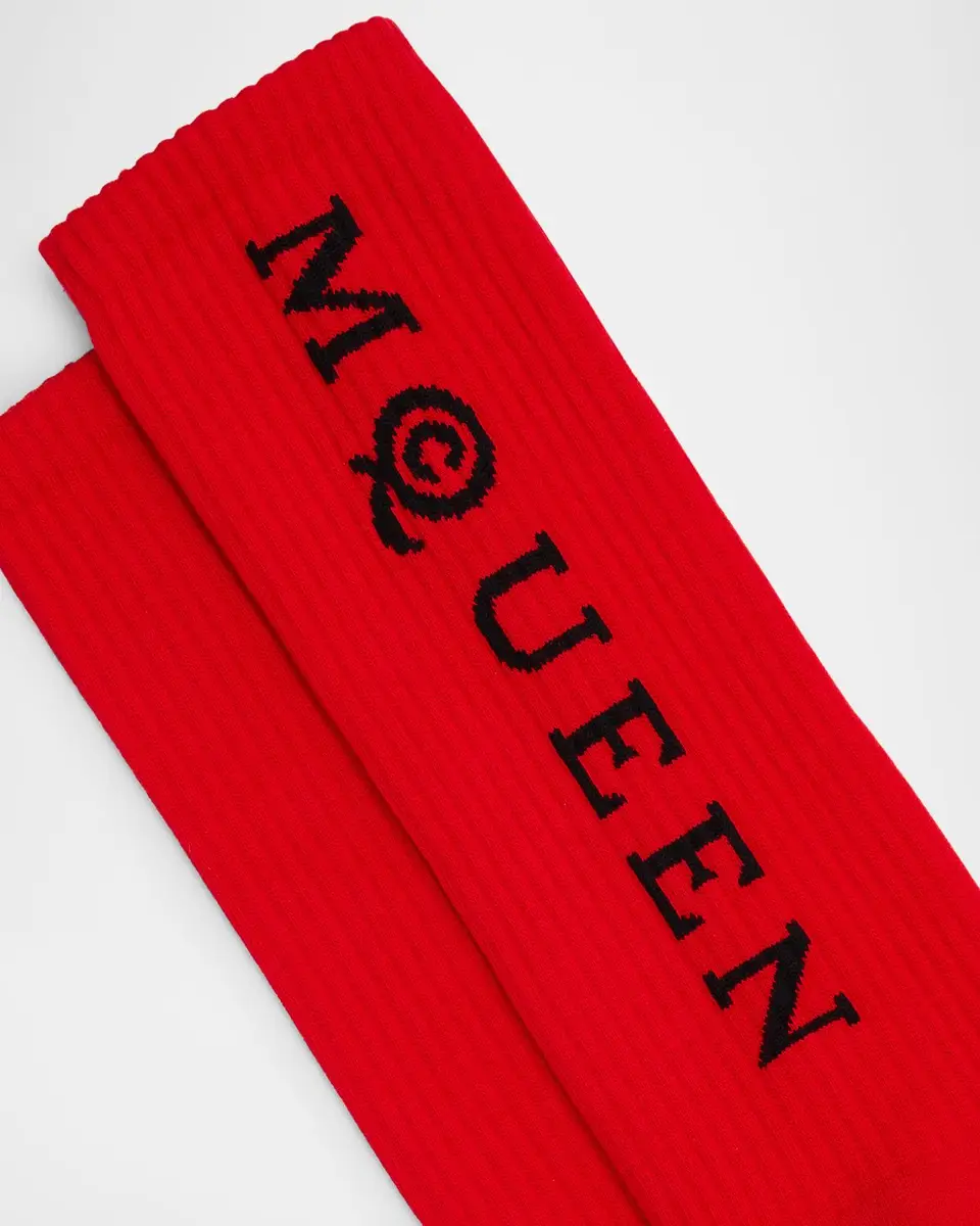 Alexander McQueen Men's Vertical Logo Cotton Stretch Sport Socks | Thumbnail 2