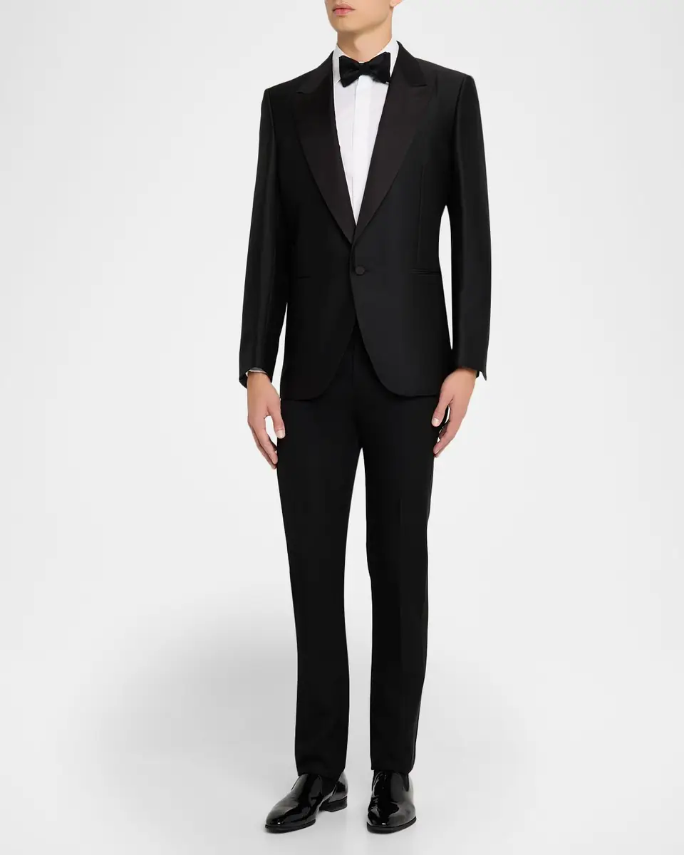 ZEGNA Men's Micro-Jacquard Peak Lapel Dinner Jacket | Thumbnail 2
