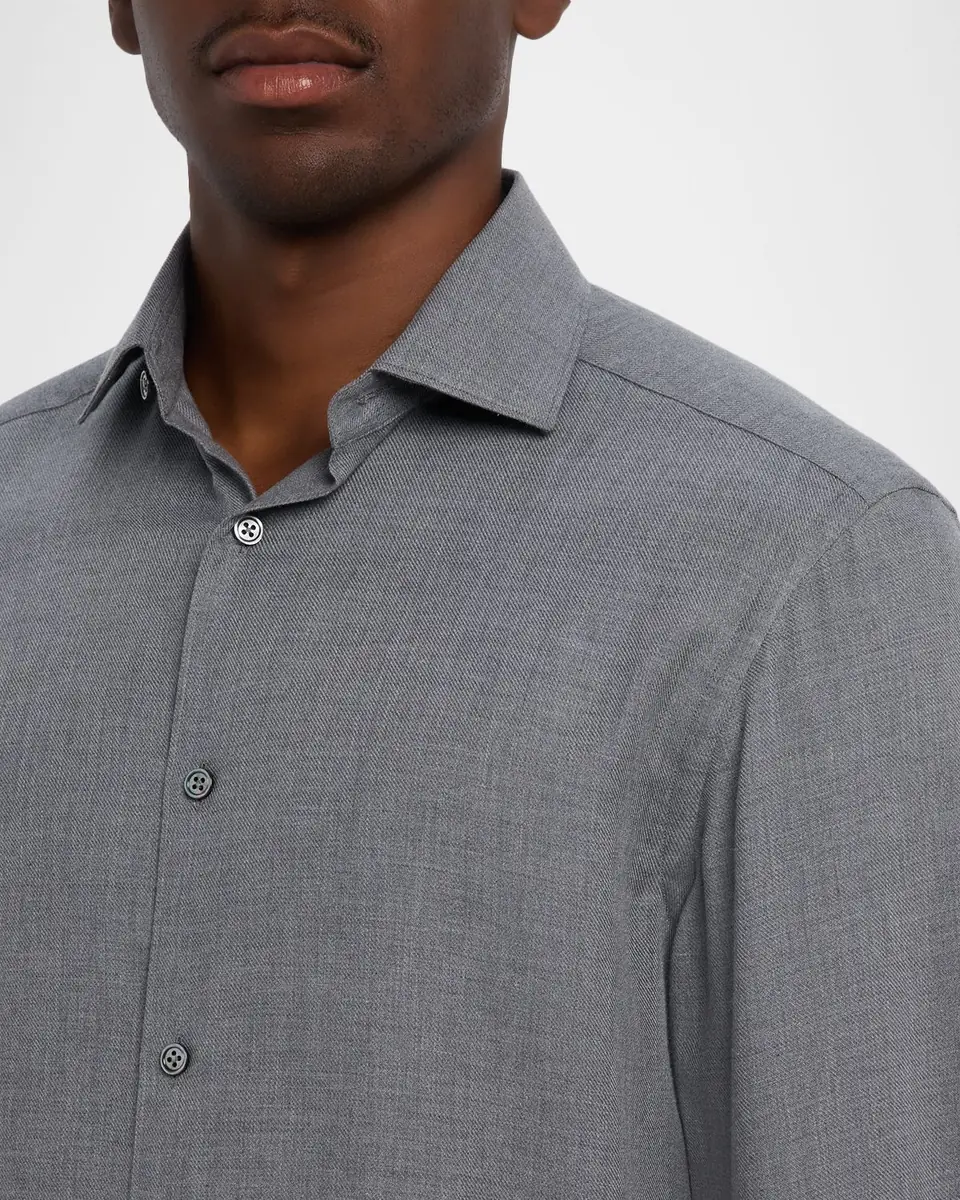 ZEGNA Men's Melange Cashco Sport Shirt | Thumbnail 4 ZEGNA Men's Melange Cashco Sport Shirt | Thumbnail 4