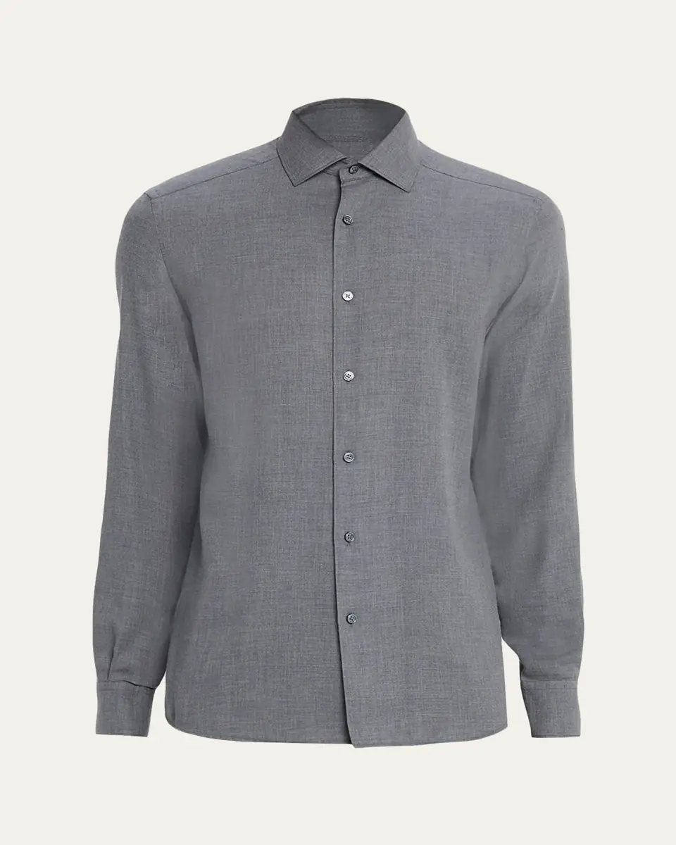 ZEGNA Men's Melange Cashco Sport Shirt | Thumbnail 5 ZEGNA Men's Melange Cashco Sport Shirt | Thumbnail 5