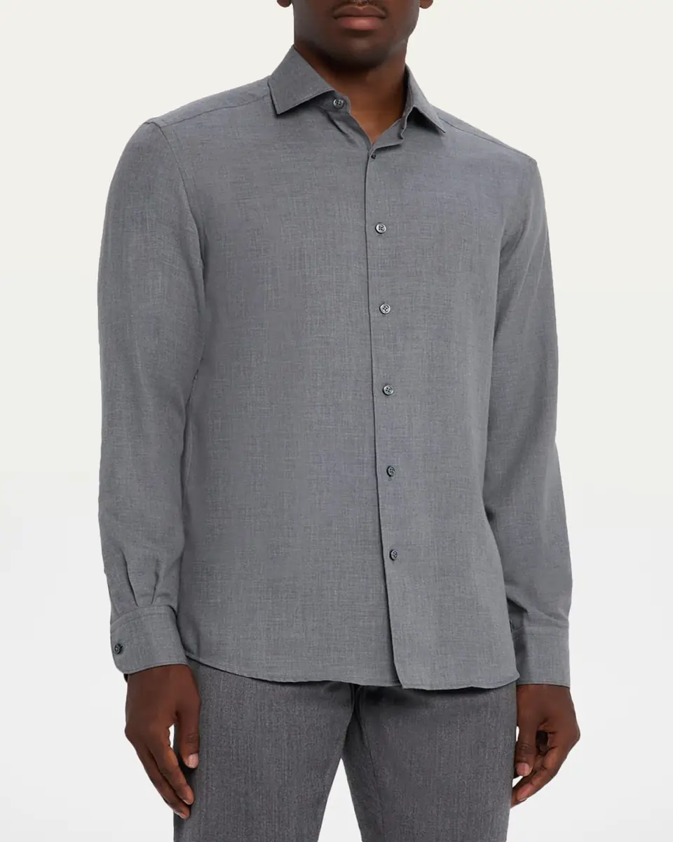 ZEGNA Men's Melange Cashco Sport Shirt | Thumbnail 8 ZEGNA Men's Melange Cashco Sport Shirt | Thumbnail 8