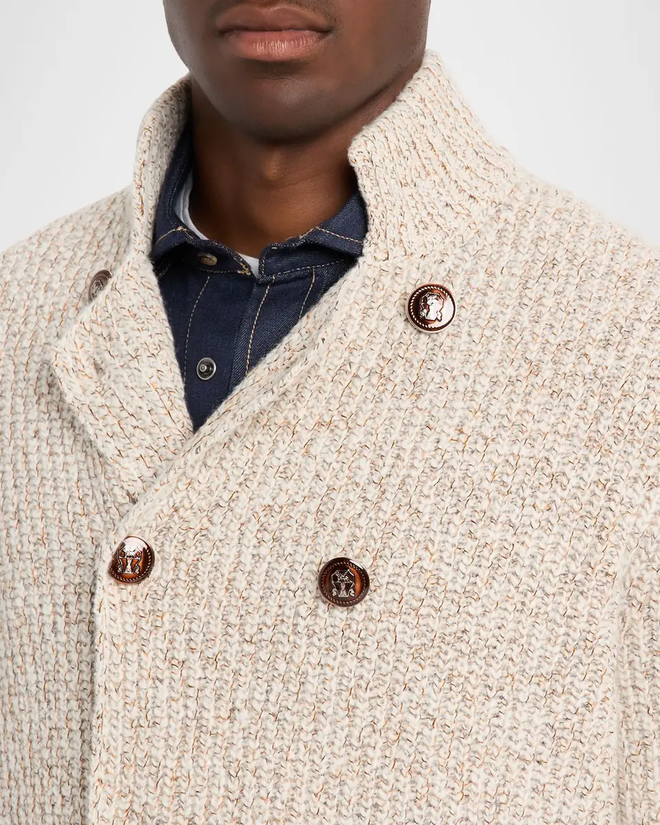 Brunello Cucinelli Men's Wool, Silk, and Cashmere Double-Breasted Cardigan | Thumbnail 5