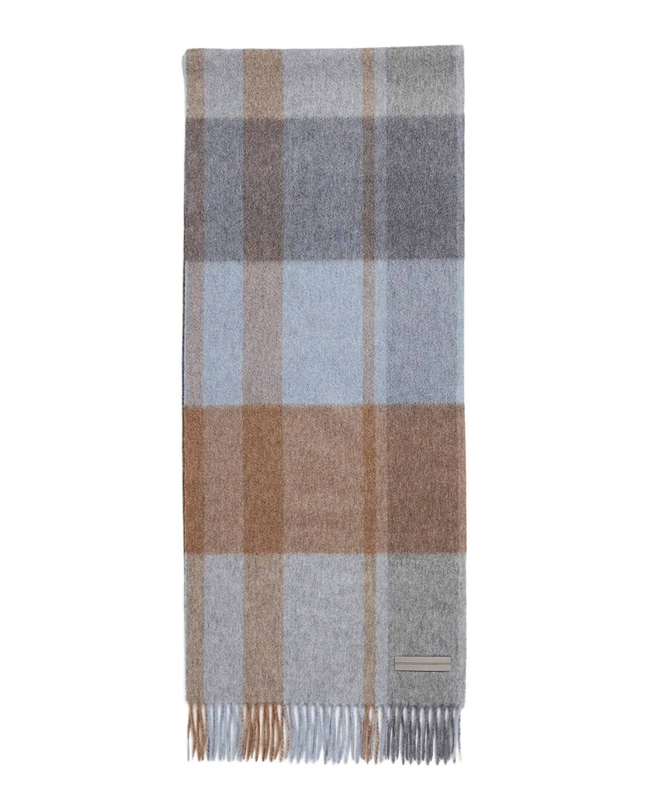 Zegna Men's Oasi Cashmere Madras Check Scarf with Leather Brand Mark