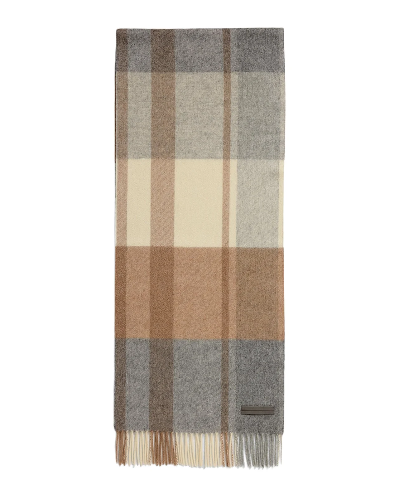 Zegna Men's Oasi Cashmere Madras Check Scarf with Leather Brand Mark