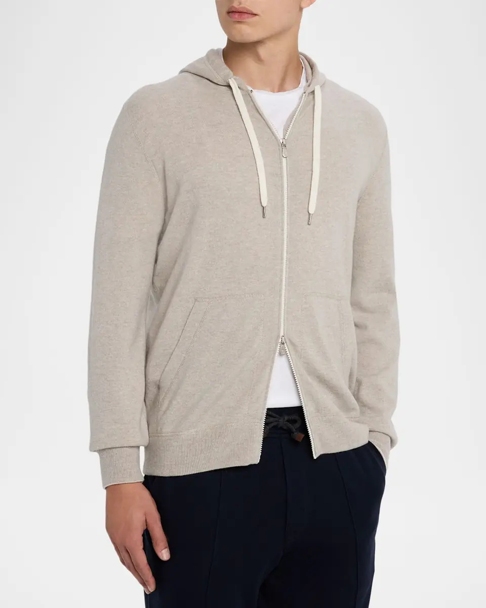 Brunello Cucinelli Men's Cashmere Full-Zip Hoodie | Thumbnail 4