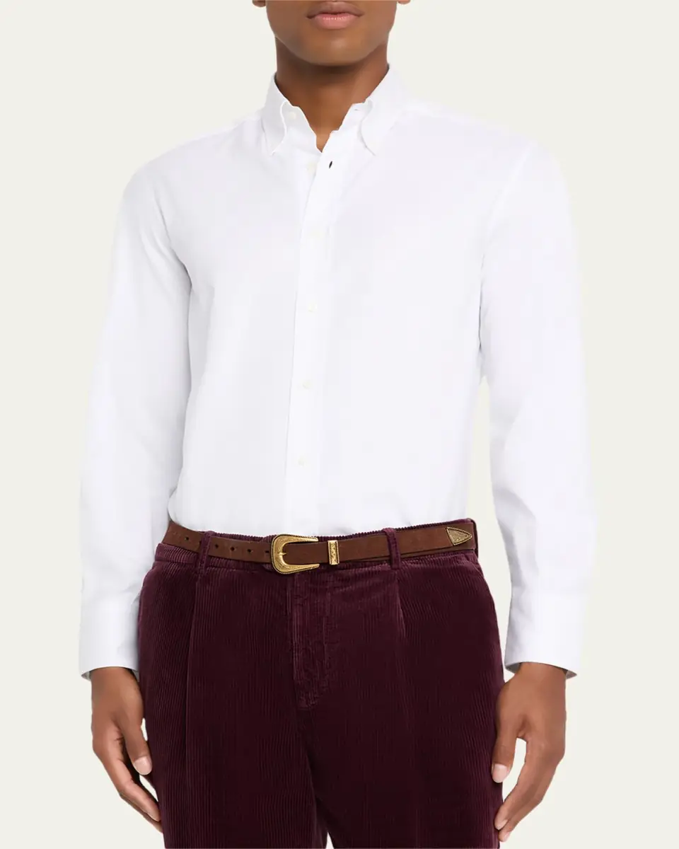 Brunello Cucinelli Men's Piece Dyed Cotton Twill Shirt | Thumbnail 4 Brunello Cucinelli Men's Piece Dyed Cotton Twill Shirt | Thumbnail 4