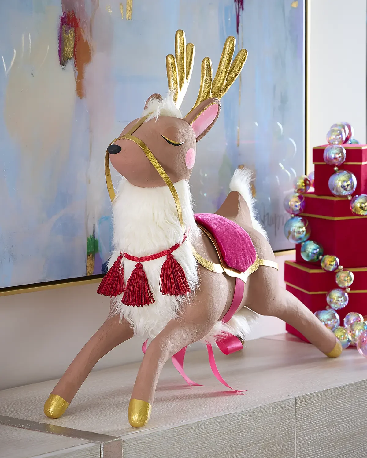 Glitterville Papa Noel's Reindeer 32" Tabletop Christmas Decor