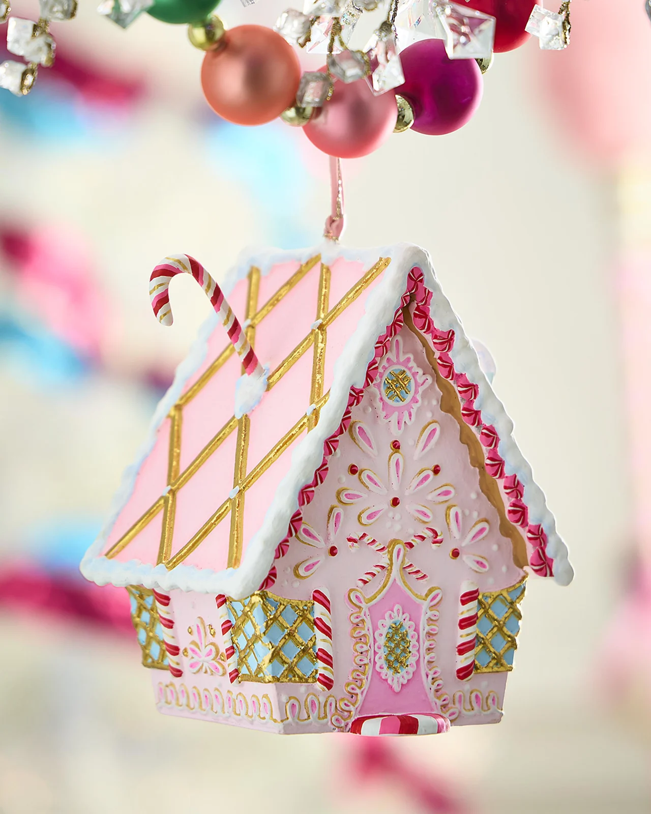 Glitterville Rainbow Gingerbread Cottage Christmas Ornament