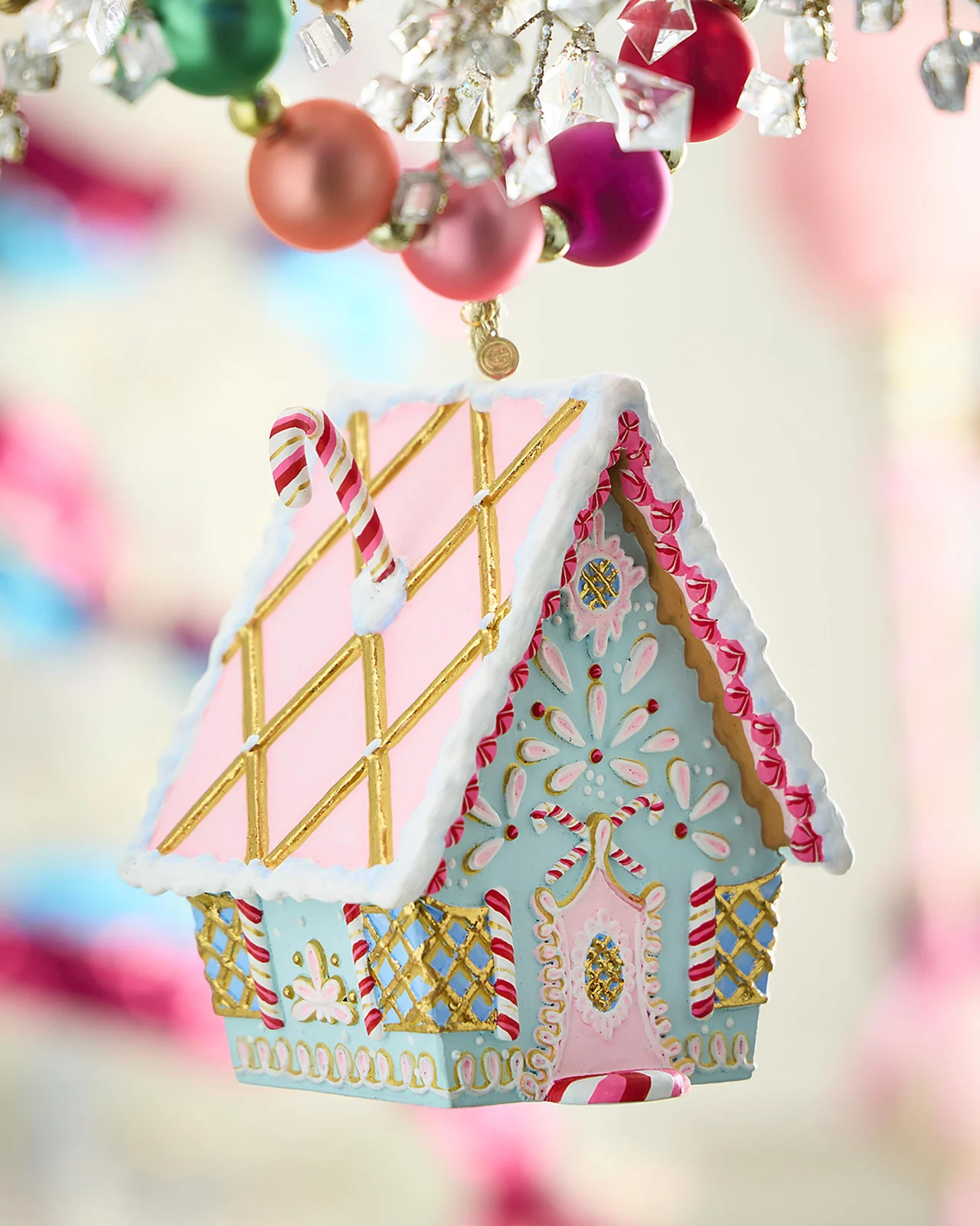 Glitterville Rainbow Gingerbread Cottage Christmas Ornament