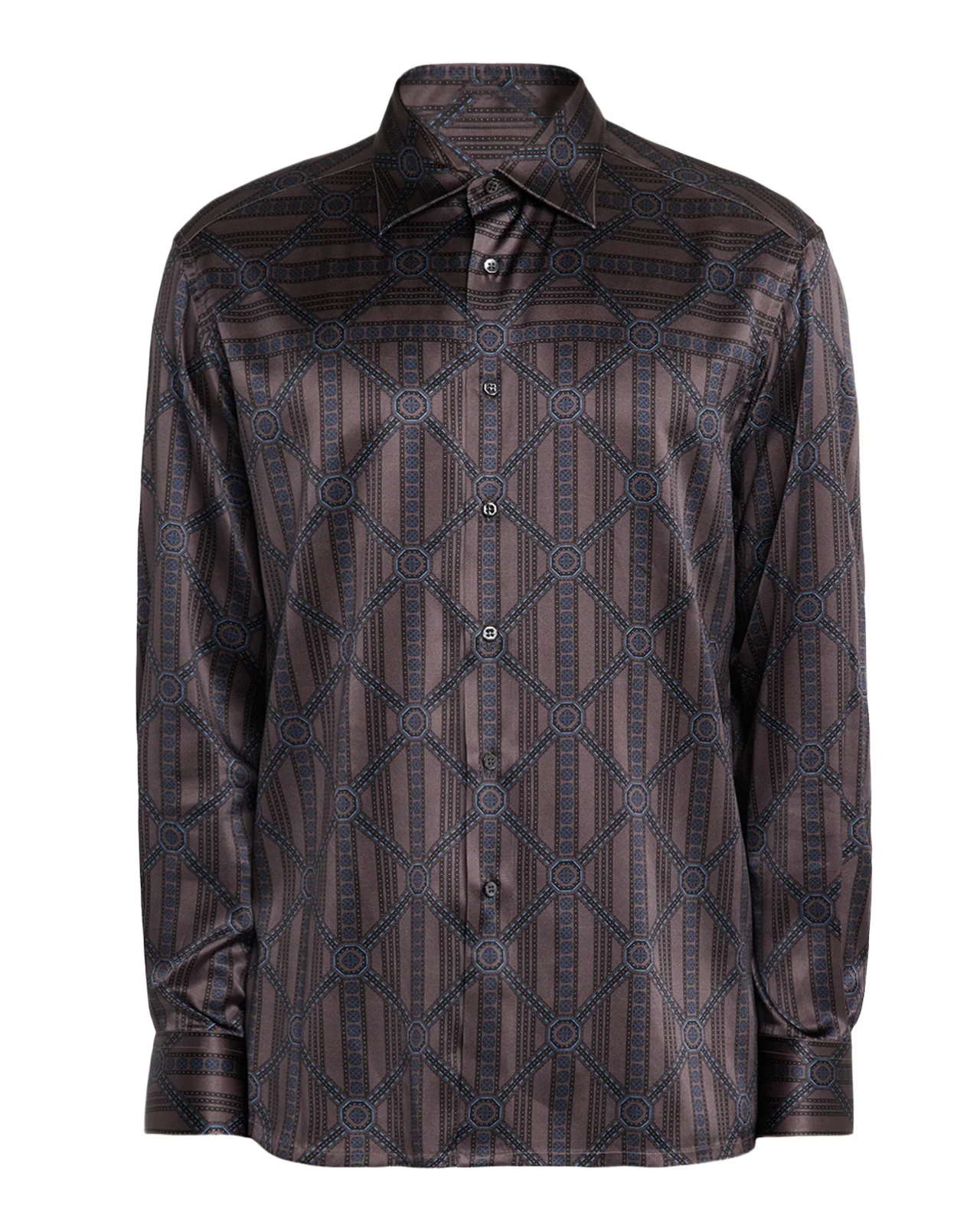 Men's Geometric Stripe Silk-Elastane Sport Shirt Men's Geometric Stripe Silk-Elastane Sport Shirt