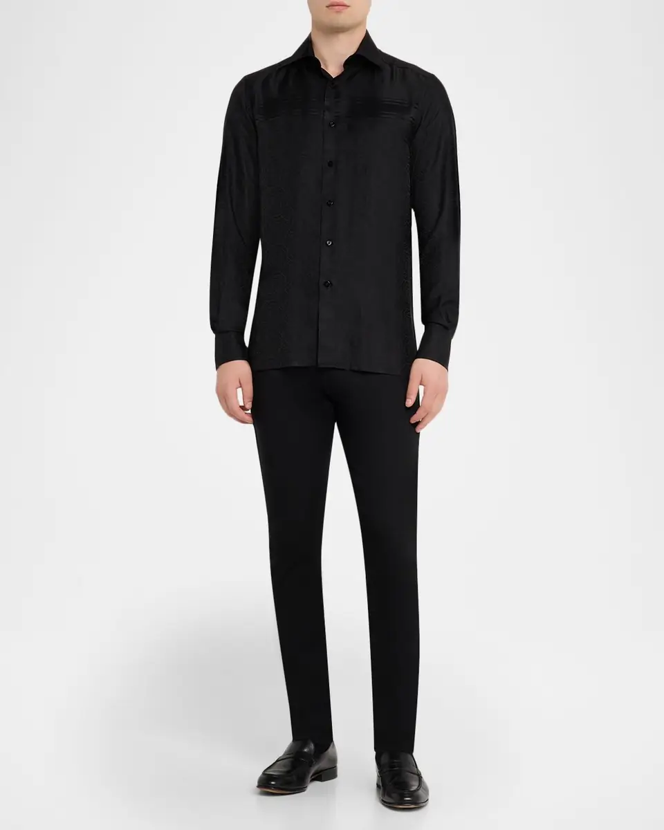 Stefano Ricci Men's Tonal Geometric Silk Jacquard Dress Shirt | Thumbnail 2 Stefano Ricci Men's Tonal Geometric Silk Jacquard Dress Shirt | Thumbnail 2