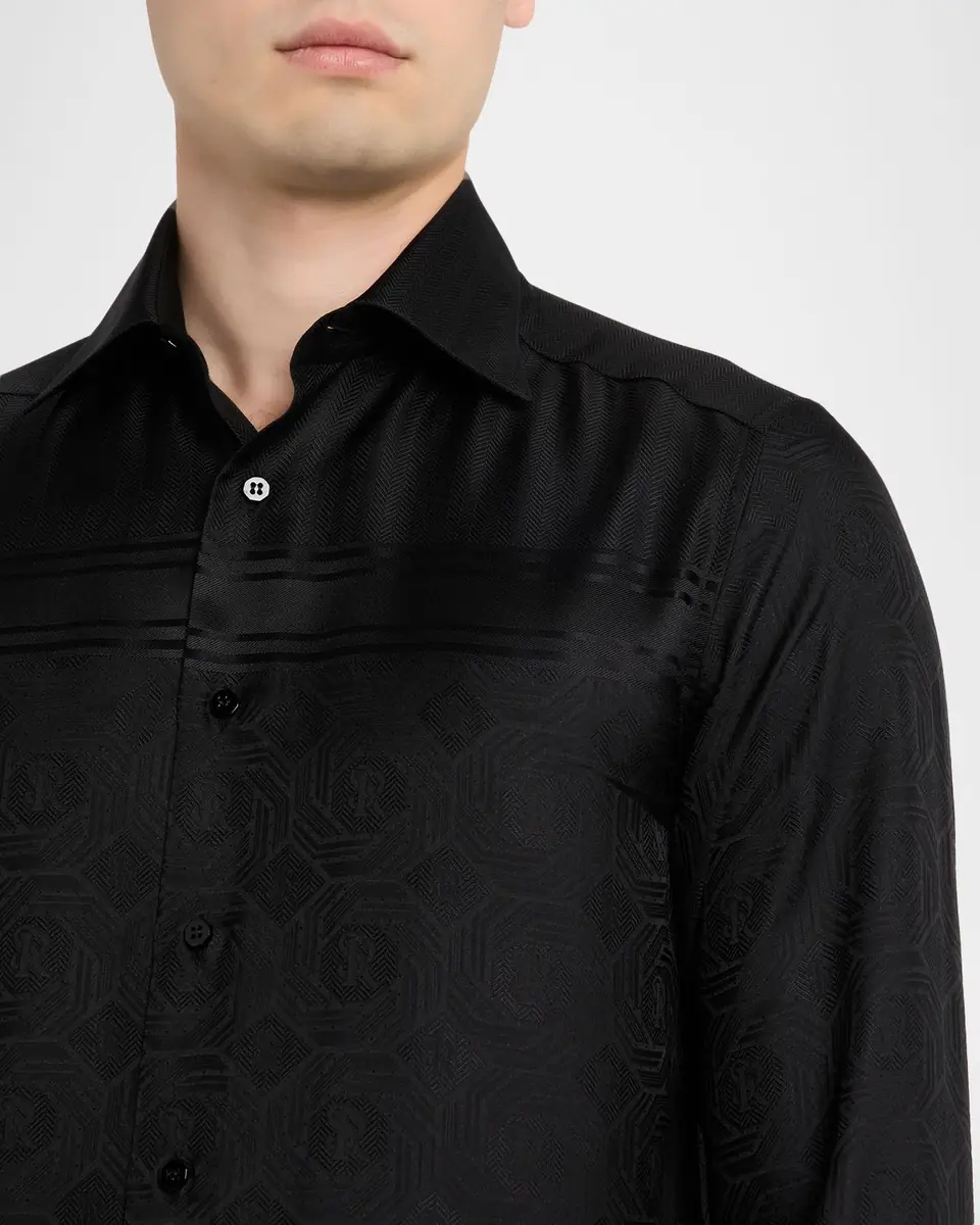 Stefano Ricci Men's Tonal Geometric Silk Jacquard Dress Shirt | Thumbnail 5 Stefano Ricci Men's Tonal Geometric Silk Jacquard Dress Shirt | Thumbnail 5