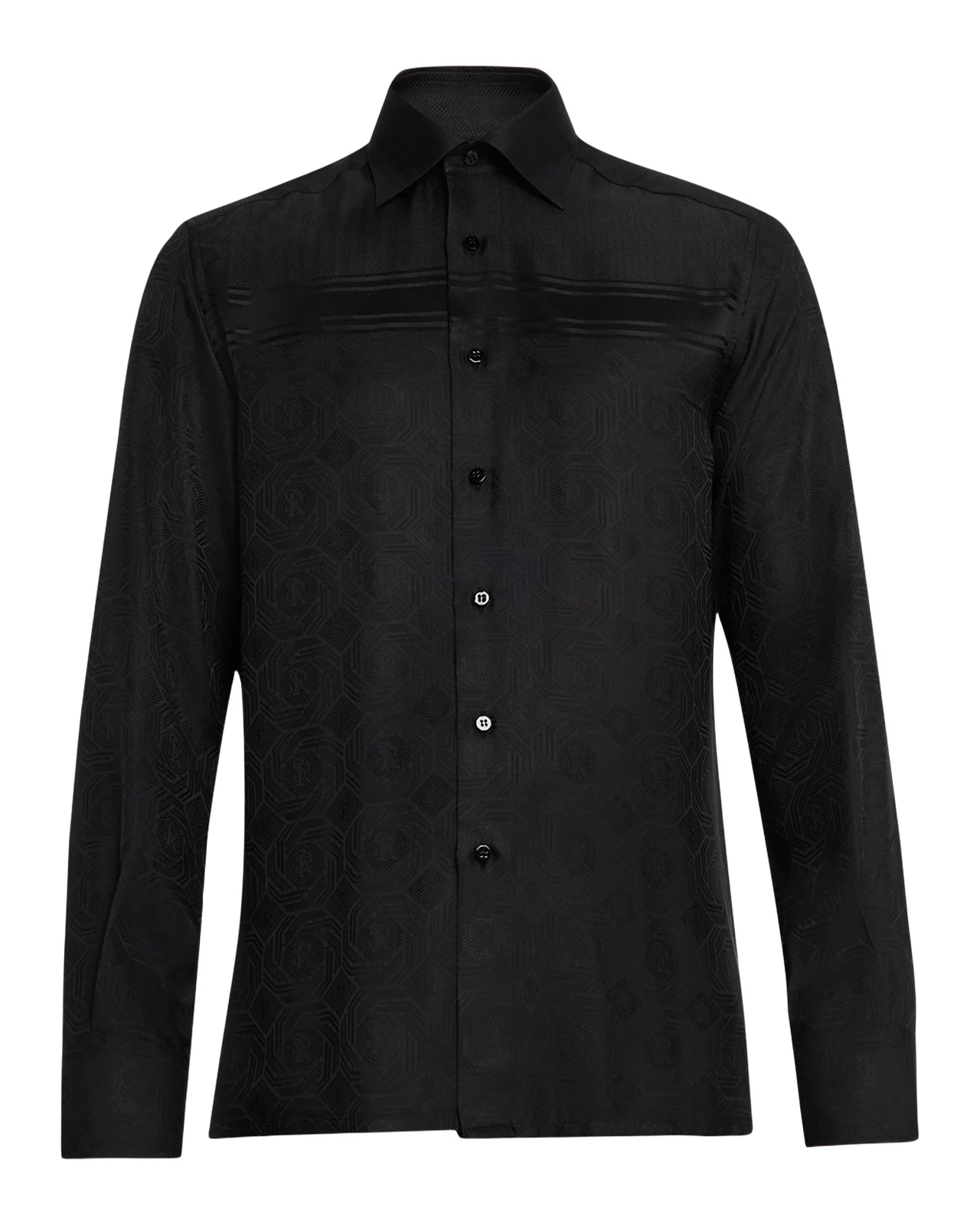 Men's Tonal Geometric Silk Jacquard Dress Shirt