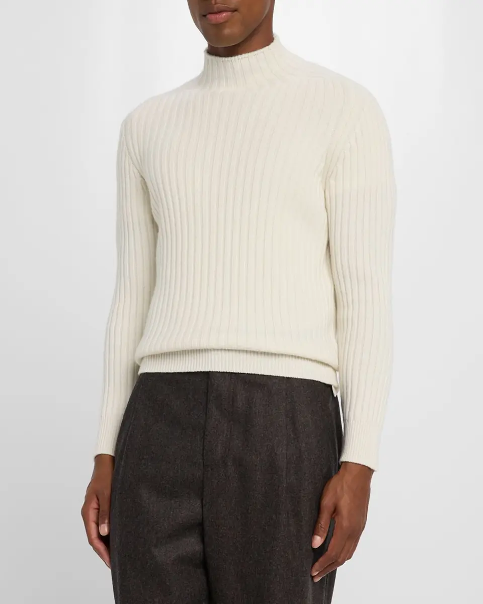 Brunello Cucinelli Men's Cashmere Rib-Knit Mock Neck Sweater | Thumbnail 3 Brunello Cucinelli Men's Cashmere Rib-Knit Mock Neck Sweater | Thumbnail 3