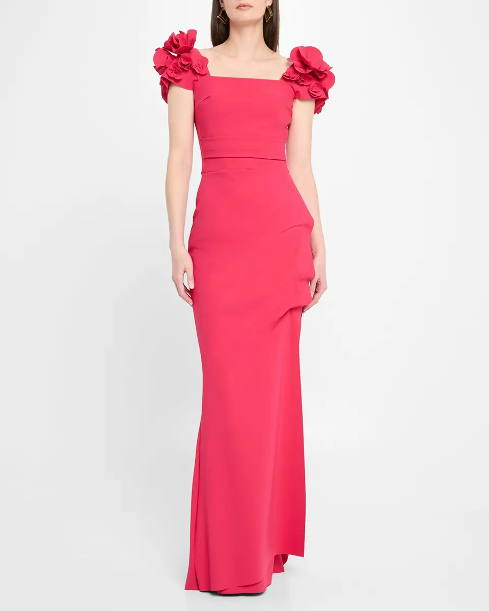 Chiara Boni La Petite Robe Square-Neck Floral Applique Column Gown | Thumbnail 3 Chiara Boni La Petite Robe Square-Neck Floral Applique Column Gown | Thumbnail 3