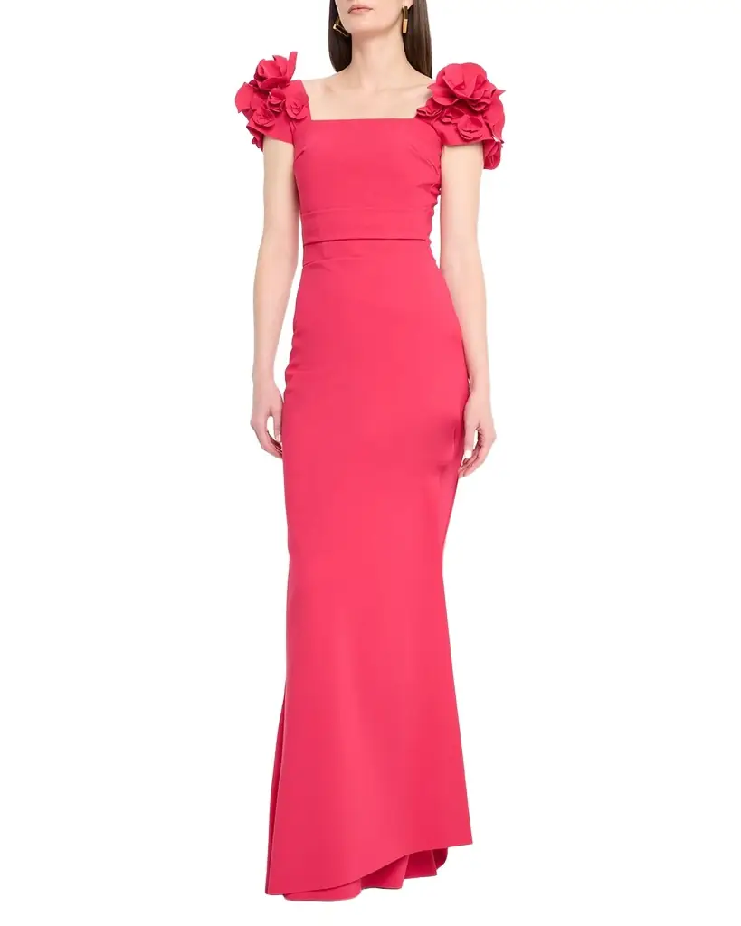 Chiara Boni La Petite Robe Square-Neck Floral Applique Column Gown
