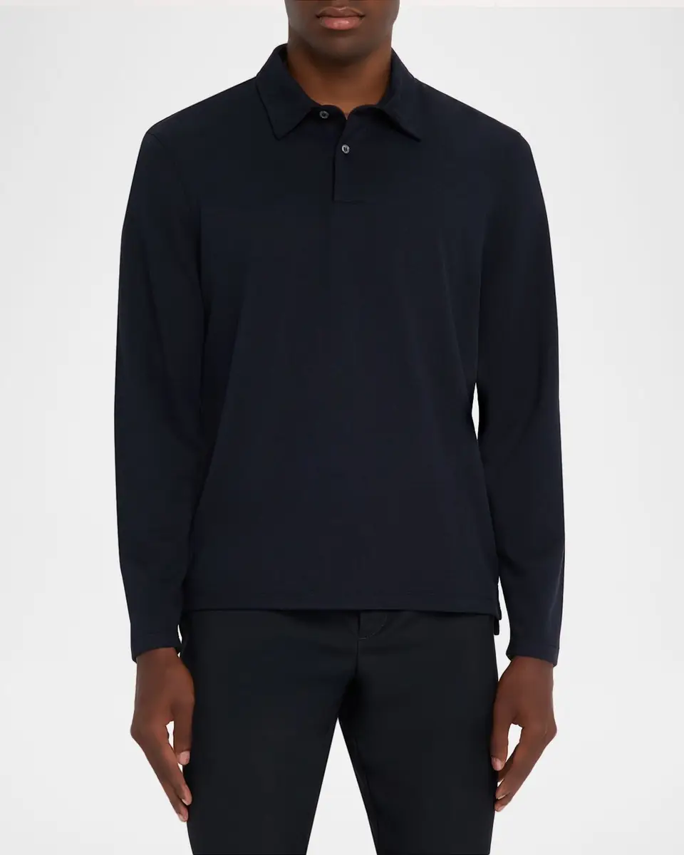dunhill Men's Cotton and Silk Long-Sleeve Polo Shirt | Thumbnail 3 dunhill Men's Cotton and Silk Long-Sleeve Polo Shirt | Thumbnail 3