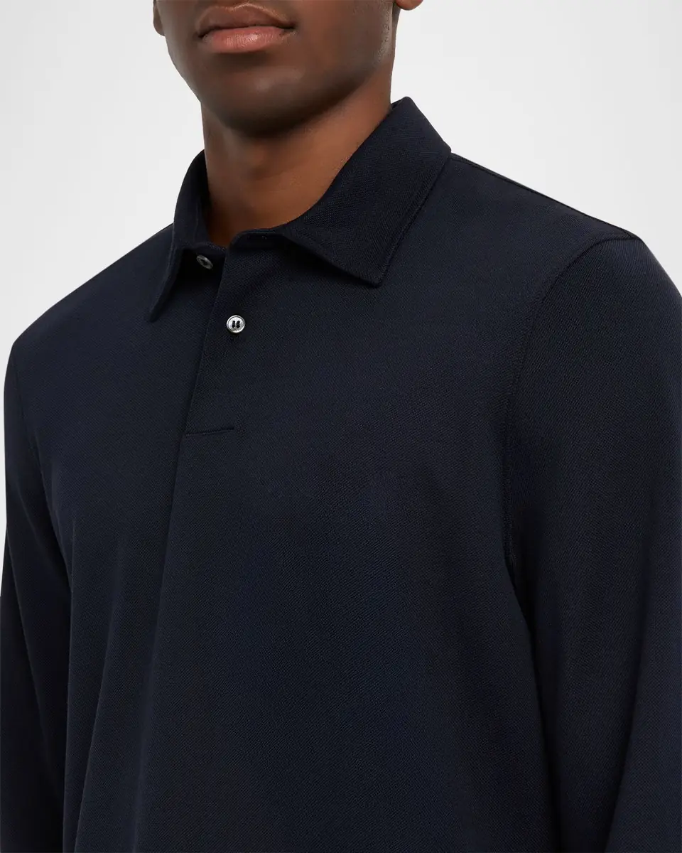 dunhill Men's Cotton and Silk Long-Sleeve Polo Shirt | Thumbnail 5 dunhill Men's Cotton and Silk Long-Sleeve Polo Shirt | Thumbnail 5