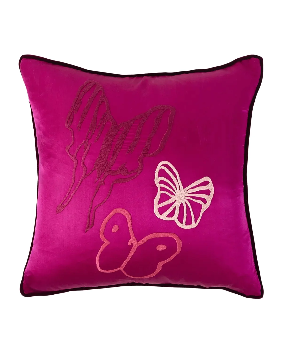 Hunt Slonem Hand-Embroidered Silk Pillow with Velvet Back, 22" Square