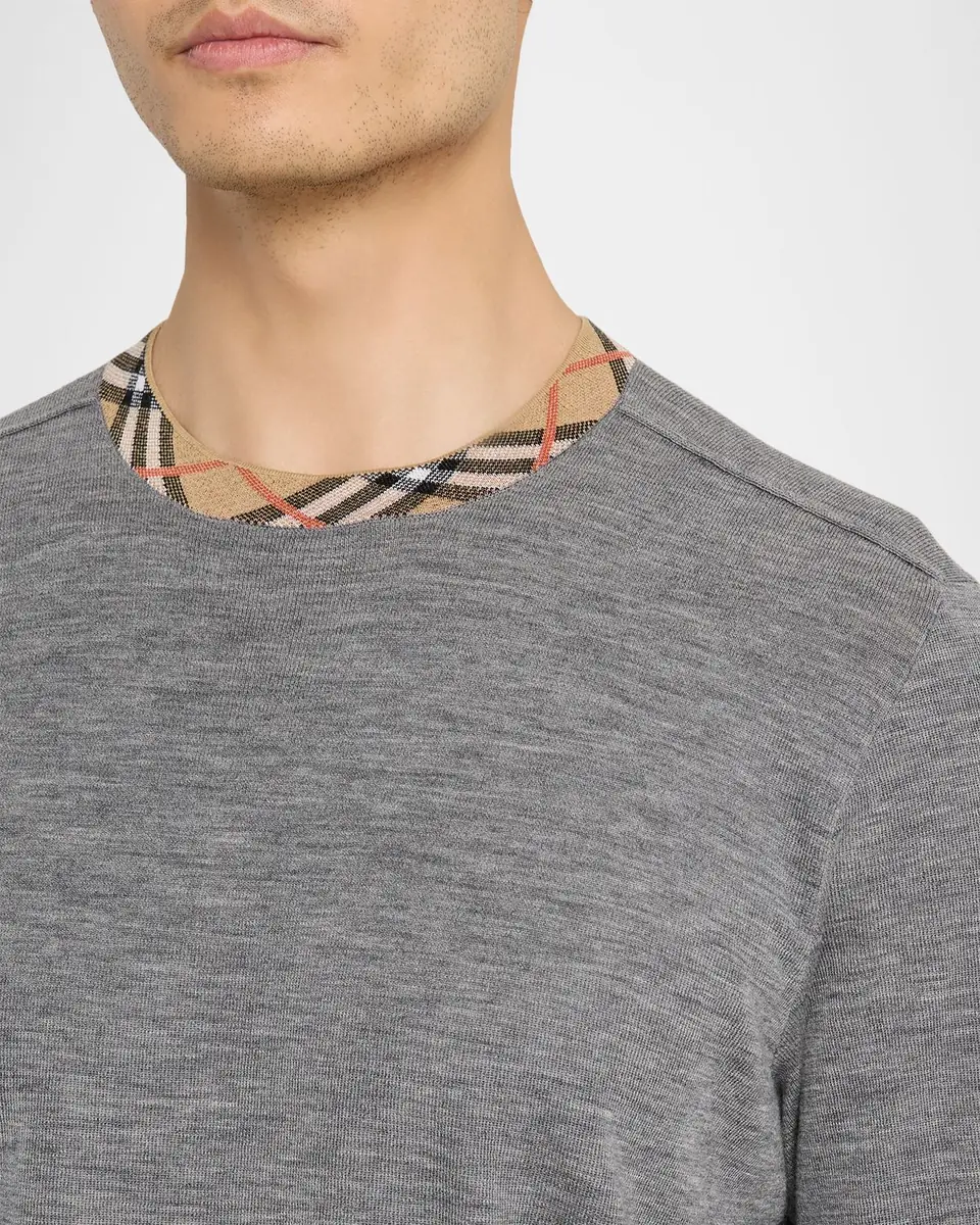 Burberry Men's Crewneck Sweater with Signature Check Trim | Thumbnail 5