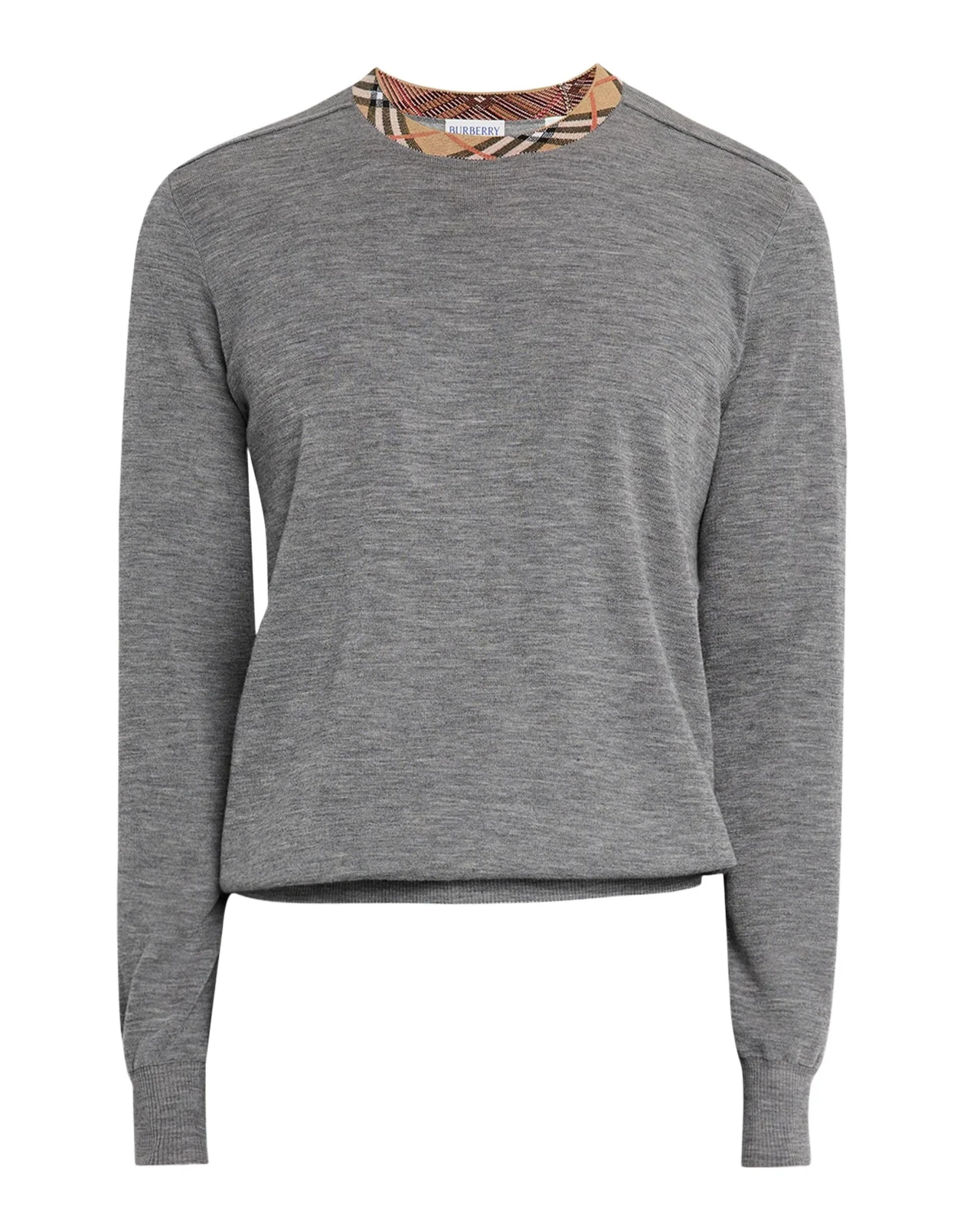 Men's Crewneck Sweater with Signature Check Trim Men's Crewneck Sweater with Signature Check Trim